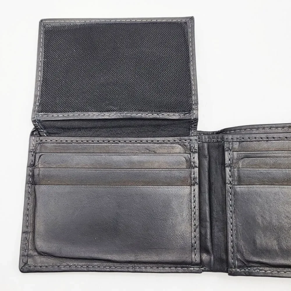 Steve Madden Black Genuine Leather Classic Bifold Men's Wallet Stitched Detail